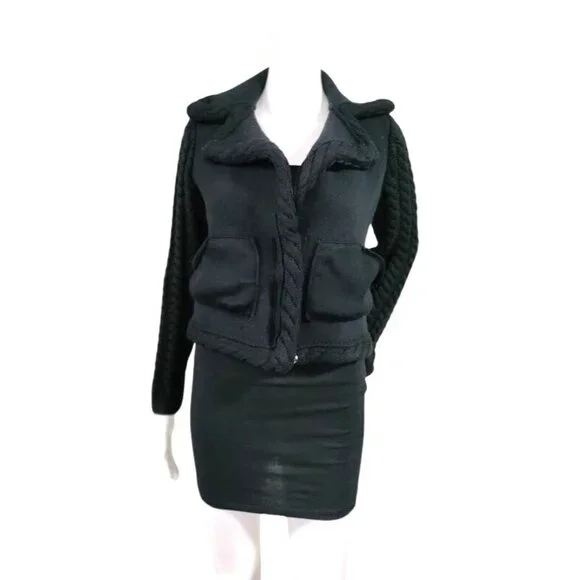 Knitss Wool Cable Knit Black Thick Lux Cardigan Twee M - Picture 2 of 16